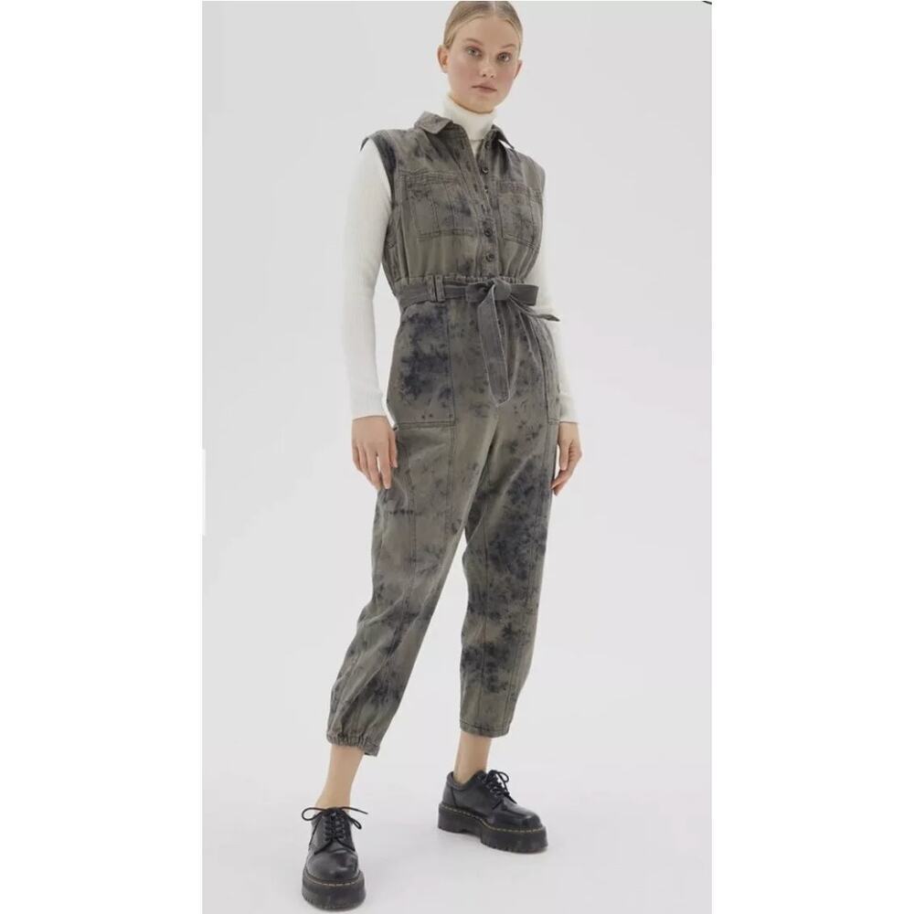 Urban Outfitters Blue Sydney Tie Dye Utility Sleeveless Jumpsuit Size Small